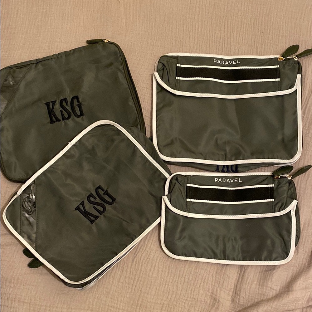 PARAVEL Ravel Green Toiletry Bag Set Durable and Stylish MONOGRAM KSG & PVL. New
